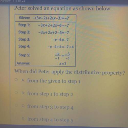 When did Peter apply the distributive property? 
Help please asp