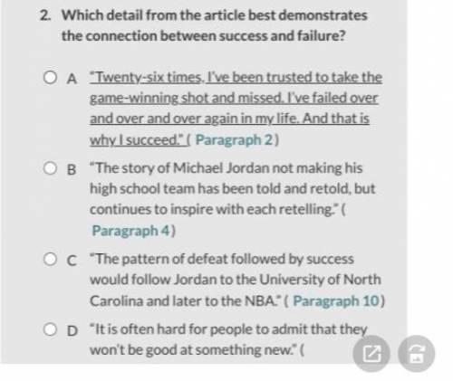 The story is michael jordan a profile in failure. Question is: which detail from the article best d