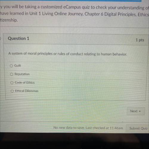 A system of moral principles or rules of conduct relating to human behavior.
PLEASE HELP?!?!