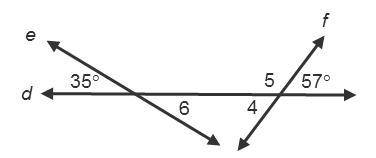 Transversal d intersects lines e and f to form 8 angles. The angles formed with line e, clockwise f