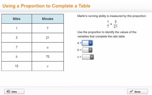 Martin’s running ability is measured by this proportion:

StartFraction 1 over 7 EndFraction = Sta