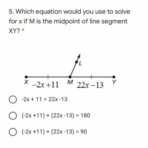 Which equation would you use to solve x if m is the midpoint of line segment xy?