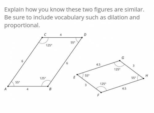 These two figures are similar because the angle measures are ________________ and the side lengths