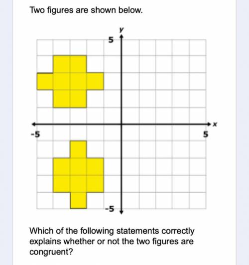 HELP!!!

A. The figures are not 
congruent since the two figures are oriented differently.
B. The