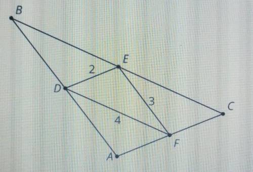 Triangle DEF is formed by connecting the midpoints of the sides of triangle ABC. The lengths of the