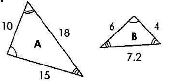 Give the scale factor of figure B to figure A (letters are inside the triangles). DO NOT add spaces