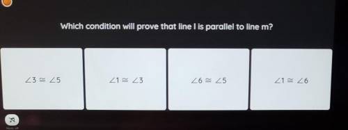 Which condition will prove that line I is parallel to line M?