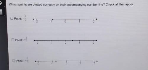 Which points are plotted corectly on their accompanying number line? Check all that apply.