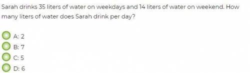 Sarah drinks 35 liters of water on weekdays and 14 liters of water on the weekend. How many liters