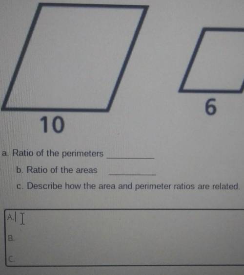 Question 3 (10 points) The two figures are similar. Find the ratios (small to large) of the perimet