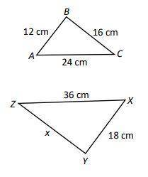 Triangle ABC is similar to triangle XYZ. What is the value of x in centimeters?