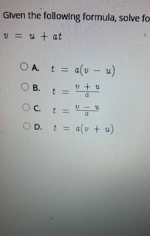 Given the following formula, solve for t