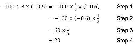 The steps to simplify the expression -100/3*(-0.6) are shown.

Which step is justified by the comm