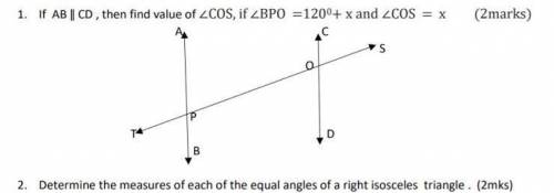 If AB || CD, then find value of angle COS, if angle BPO = 120 + - and angle COS = x