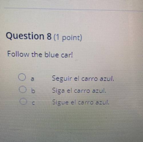 Follow the blue car!

Seguir el carro azul.
Siga el carro azul.
Sigue el carro azul.
oc