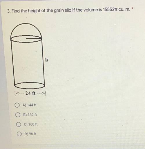 3. Find the height of the grain silo if the volume is 15552T1 cu. m.
Don’t get!