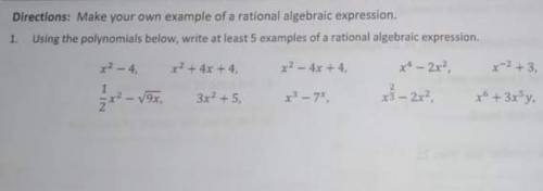 Please help make 5 examples of Rational Algebraic Expressions