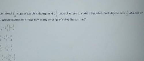 Shelton mix 1 1/4 cups of purple cabbage and

2 3/8 cups of lettuce to make a big salad. Each day
