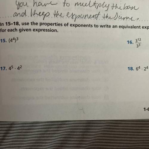 In 15-18, use the properties of exponents to write an equivalent expression

for each given expres