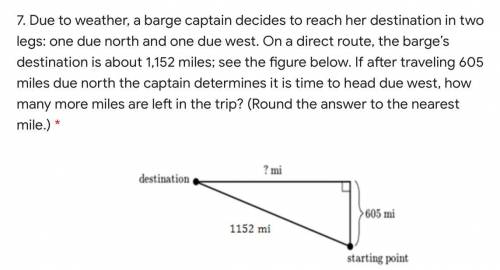 Due to weather, a barge captain decides to reach her destination in two legs: one due north and one