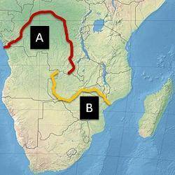 On the map above, river A is the __________ River and river B is the __________ River.

A. Congo .