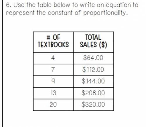 Use the table below to write an equation to represent the constant of proportionality.