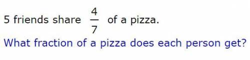 PLEASE HELP ASAP WILL GIVE BRAINLIEST

5 friends share 4/7 of a pizza.
What fraction of a pizza do