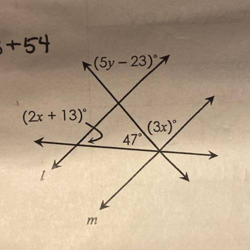 If l is parallel to m, find the values of x and y