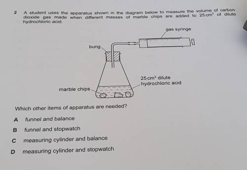 A student uses the apparatus shown in the diagram below to measure the volume of carbon dioxide gas
