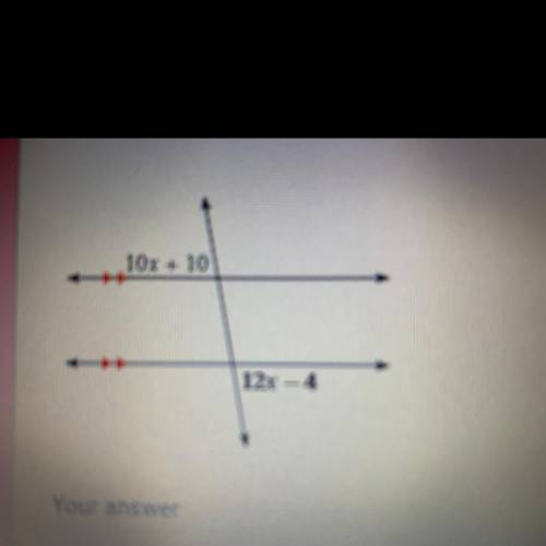 Find the measure of the angle indicated in bold.
10x + 10
12x - 4