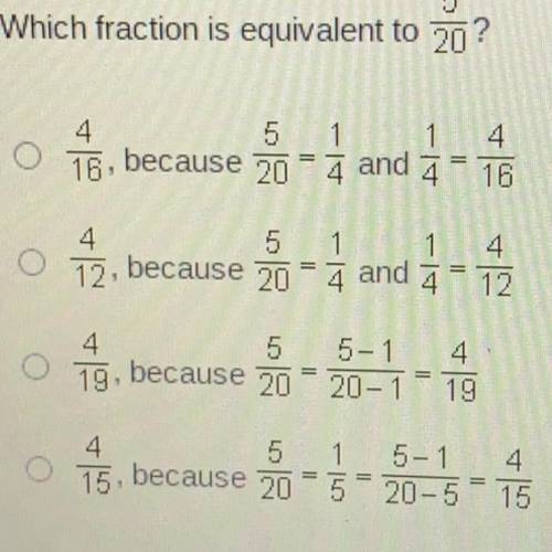 Which fraction is equivalent to 20