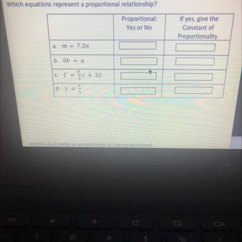 PLEASE HELP!! Which equations represent a proportional relationship? If yes, give the constant of P