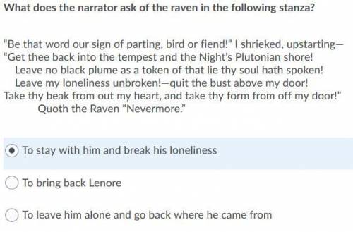 What does the narrator ask of the raven in the following stanza?