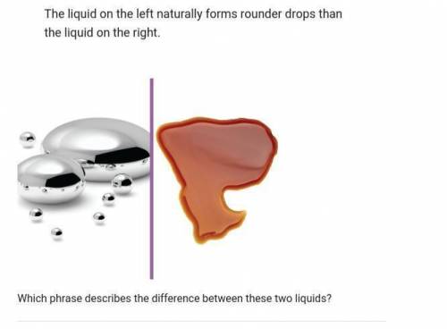 Which phrase best describes the difference between these two liquids

 
A. patterned particle arran