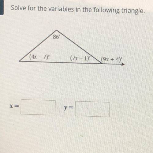 Solve for the variables in the following triangle.