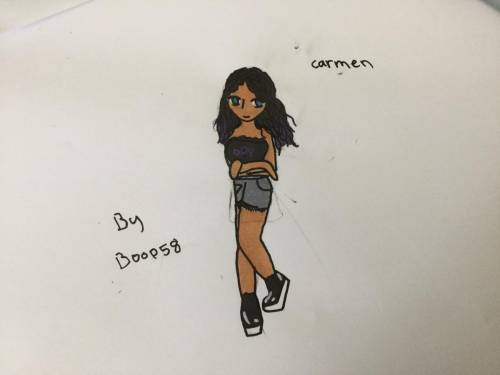 Can someone pls recreate this oc of mine? Her name is Carmen, she loves the beach, and goes there t