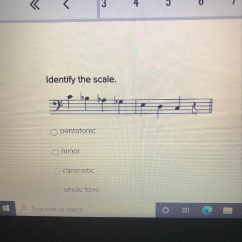 Identify the scale.
1)pentatonic
2)minor
3)chromatic
4)whole tone