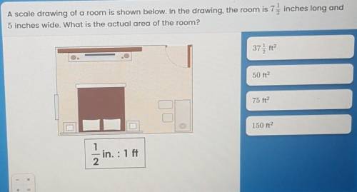 ⚠️HELLPPPP⚠️A scale drawing of a room is shown below. In the drawing, the room is 7., inches long a