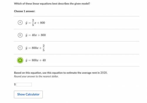 Which of these linear equations best describes the given model?
