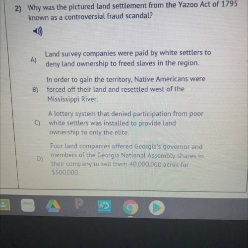2) Why was the pictured land settlement from the Yazoo Act of 1795

known as a controversial fraud