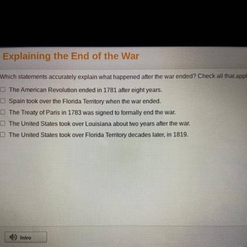 Which statements accurately explain what happened after the war ended? Check all that apply.

O Th