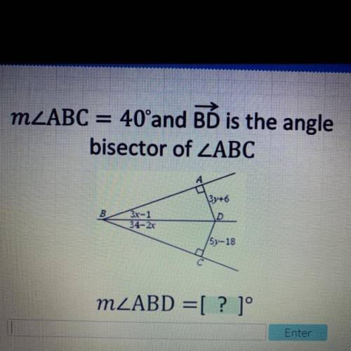 ABC=40 and Bd is angle bisector of ABC what is ABD= ?