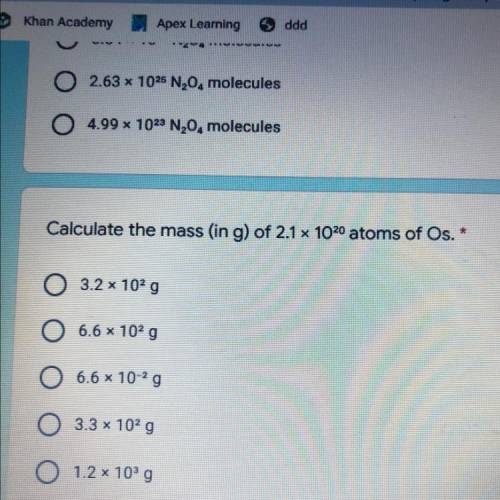 Calculate the mass (in g) of 2.1 x 1020 atoms of Os.