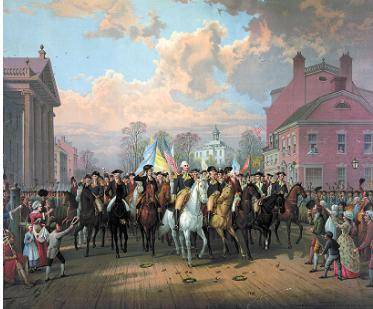 Read the passage and examine the painting.

In 1756, George Washington visited New York City for t