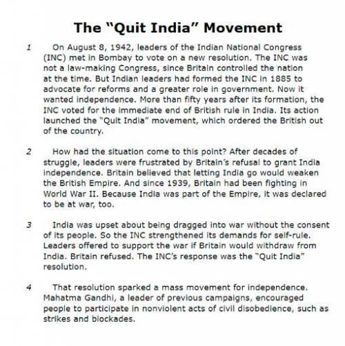 60 POINTS PLEASE ANSWER FAST

Based on the two passages you have read, “The ‘Quit India’ Movement”