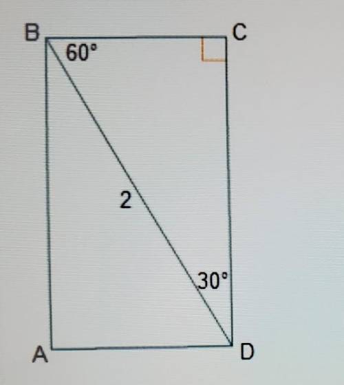 What is the length of line segment AB? The diagonal of rectangle ABCD measures 2 inches in length.