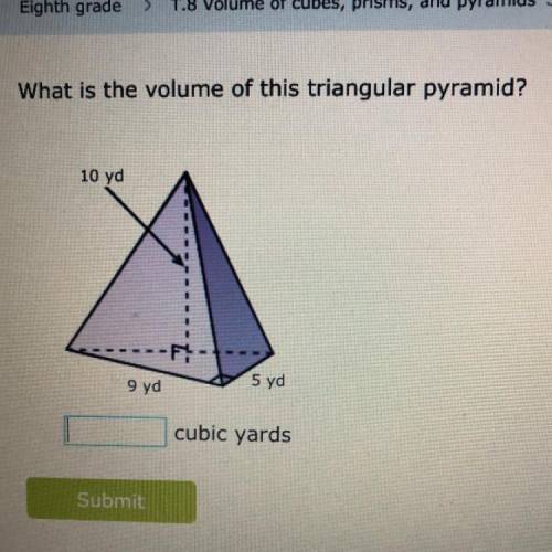 Eighth grade

> T.8 Volume of cubes, prisms, and pyramids JUB
What is the volume of this triang