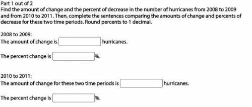 Find the amount of change and the percent of decrease in the number of hurricanes from 2008 to 2009