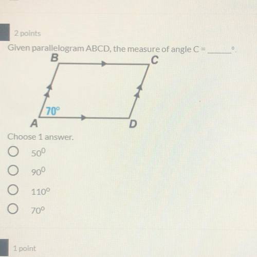 Given parallelogram ABCD, the measure of angle C