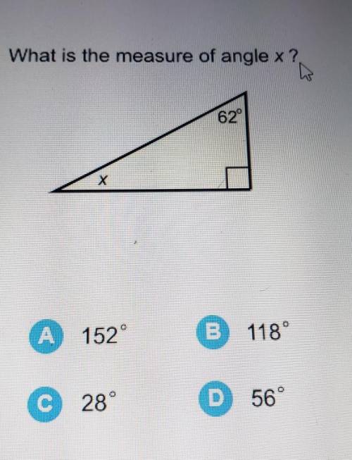 What is the measure of angle x? 62 X